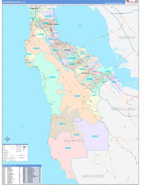 San Mateo County Ca Wall Map Color Cast Style By Marketmaps Mapsales