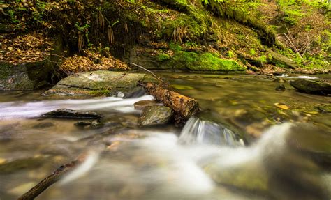 3840x2560 Creek Falls Flow Flowing Forest Green Landscape Moss