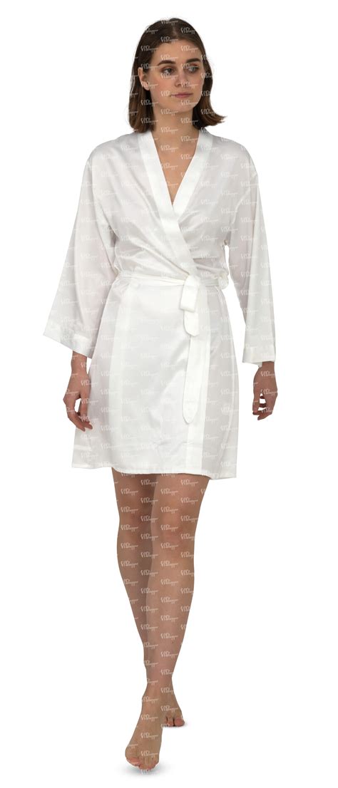 Woman In A White Silk Bathrobe Walking Vishopper