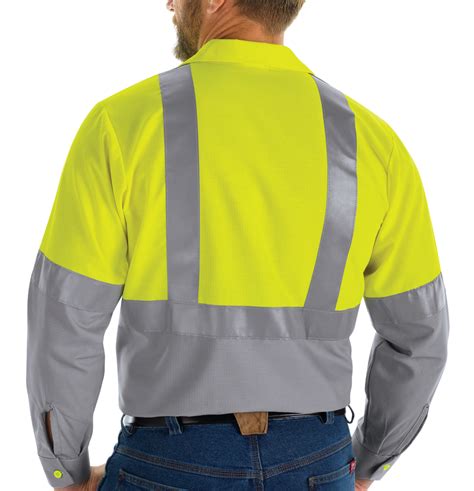 Mens Hi Visibility Long Sleeve Color Block Ripstop Work Shirt Type R