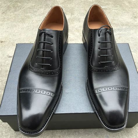 Sipriks Brand Mens Goodyear Welted Shoes Elegant Black Oxfords Dress