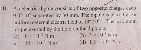 An Electric Dipole Consisting Of Two Opposite Charges Of Magnitude