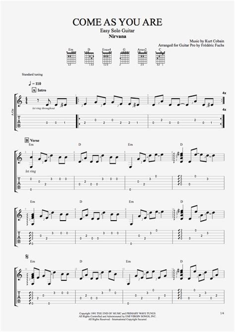 Come As You Are Tab By Nirvana Guitar Pro Easy Solo Guitar Mysongbook