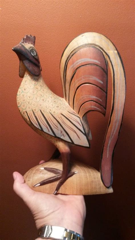 Rooster Solid Wood Hand Carved Hand Painted Indonesia Unique Picclick