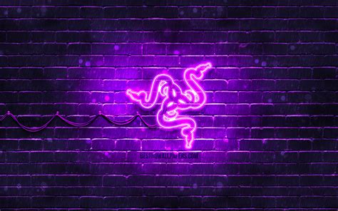 Download Wallpapers Razer Violet Logo 4k Violet Brickwall Razer Logo