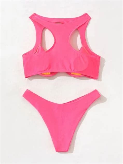 Shein Two Tone Underwire Bikini Swimsuit Pink Shop