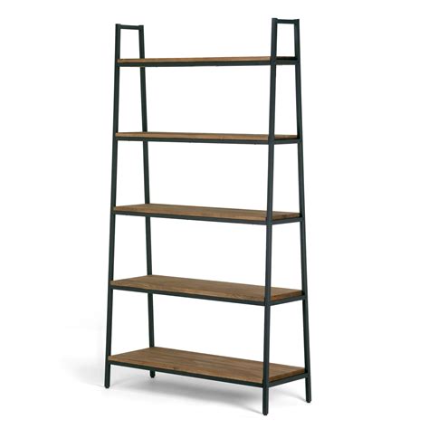 Ailis 715 Brown Pine Wood Metal Frame Etagere Bookcase Five Shelf