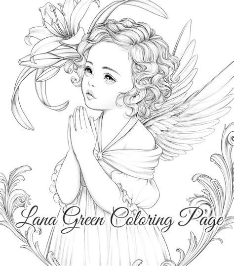 Baby Angel Coloring Page For Adults Grayscale Coloring Etsy Angel