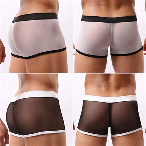 Mens Sheer See Through Mesh Underwear Stretch Breathable Boxers Briefs