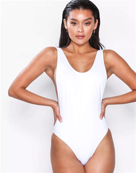 Buy Missguided High Leg Drop Side Swimsuit White