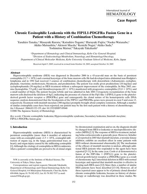 Pdf Chronic Eosinophilic Leukemia With The Fip1l1 Pdgfr± Fusion Gene