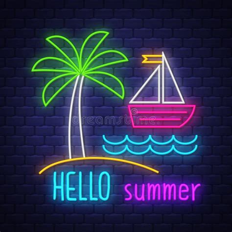 Hello De Zomer De Banner Van De De Zomervakantie Neonbanner Het Teken