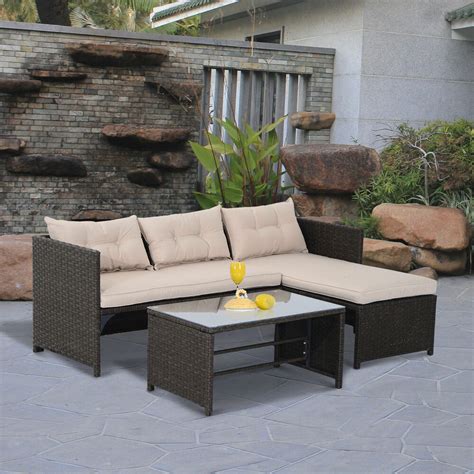 3pc Outdoor Patio Sofa Set Pe Rattan Wicker Deck Couch