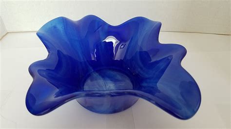 Caribbean Blue Streaky Bowl Fused Glass Glass Blue