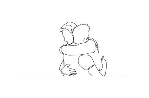 Dibujo De Línea Continua De Dos Personas Abrazándose Una Pareja