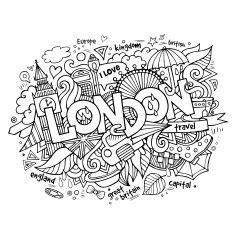 100% free coloring page of big ben, london, england. London hand lettering and doodles elements background ...