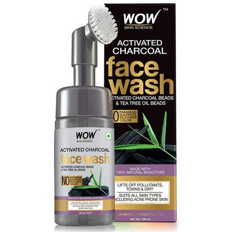 Wow Skin Science Activated Charcoal Foaming Face Wash With Brush