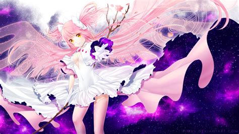 Wallpaper Anime Girl Pink Hair Dress Wings