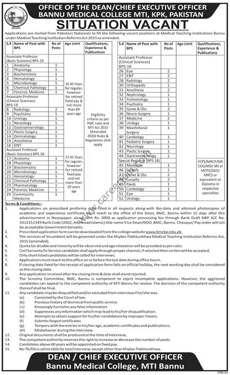 Bannu Medical College Mti Jobs October