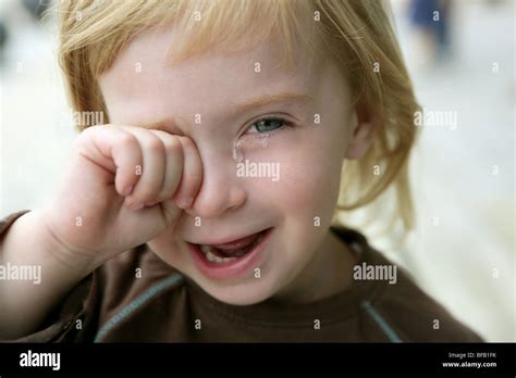 Adorable Blond Little Girl Crying Closeup Portrait Stock Photo Alamy