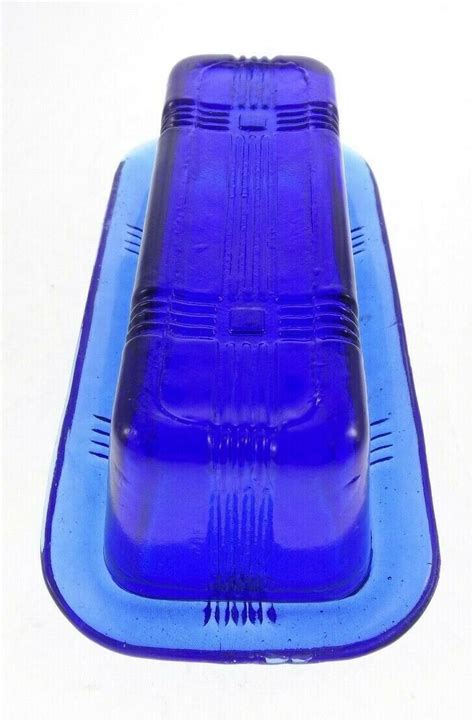 Hazel Atlas Vintage Criss Cross Butter Dish Cobalt Blue Glass Stick