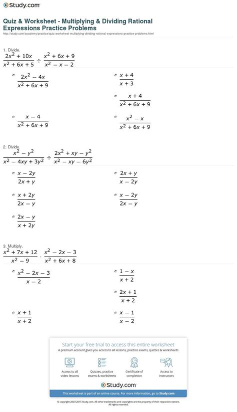 Multiplying Rational Expressions Worksheet Algebra 2
