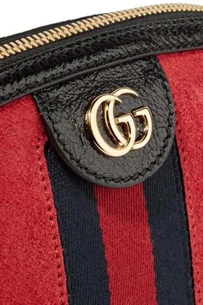 Gucci Ophidia Patent Leather Trimmed Suede Shoulder Bag In Red Modesens