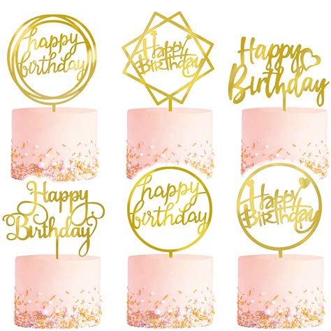 Buy 6 Pack Gold Birthday Cake Topper Set Double Sided Glitter Acrylic