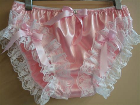 Nel Jen Pink High Leg Lace Sissy Ruffle Panties Custom Made Nickers Granny Panties Satin