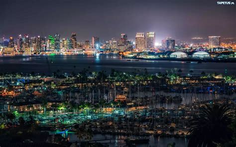 Kalifornia San Diego Port Panorama Miasta Noc Światła