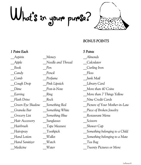 whats in your purse game free printable