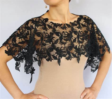 Black Lace Shrug Bridal Shoulder Wrap Lightweight Handmade