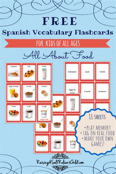 Free Printable Spanish Vocabulary Flashcards Common Foods