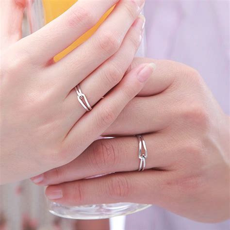 Simple Interlocking Matching Couple Promise Rings Set Wedding Rings