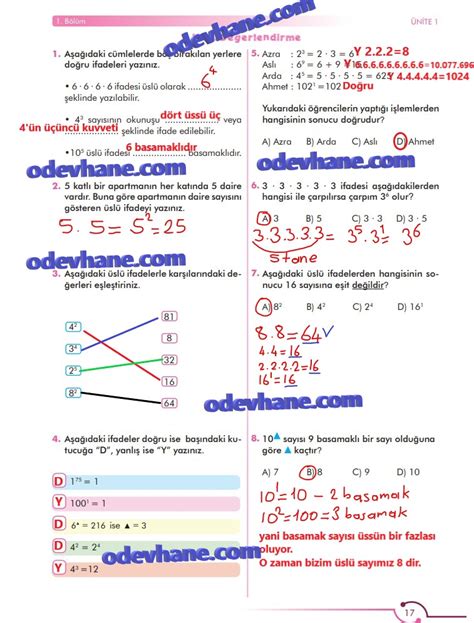 6 Sınıf Matematik Ders Kitabı Sayfa 17 Cevapları MEB Yayınları