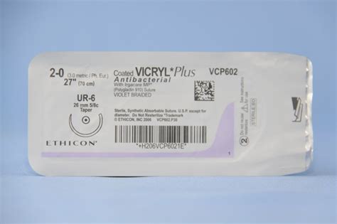 Ethicon Suture Vcp602h 2 0 Vicryl Plus Antibacterial Violet 27 Ur