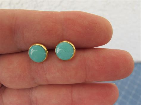 Turquoise Stud Earrings Gold Or Mm Post Earrings Turquoise Etsy