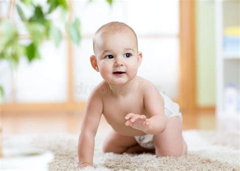 Crawling Funny Baby Boy At Home Stock Image Image Of Healthcare