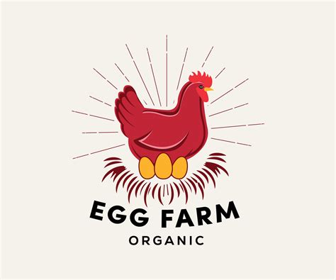 Organic Fresh Farm Eggs Vector Logo With Red Chicken Vector