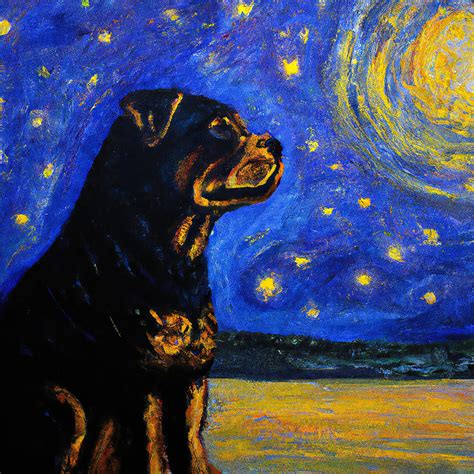 Rottweiler Dog Portrait Starry Night Painting By Stellart Studio Pixels