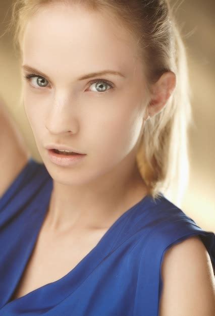 Premium Photo Close Up Portrait Of Sensual Blond Woman In Blue Dress