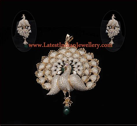Peacock Design Diamond Pendant Set