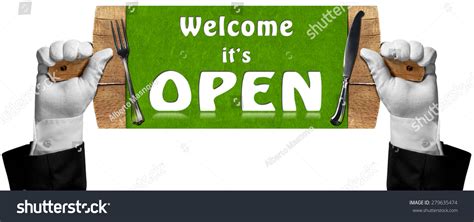 Welcome Open Sign Hands Waiter Two Stock Photo 279635474 Shutterstock