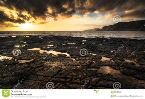 Beautiful Seascape At Sunset With Dramatic Clouds Stock Image Image