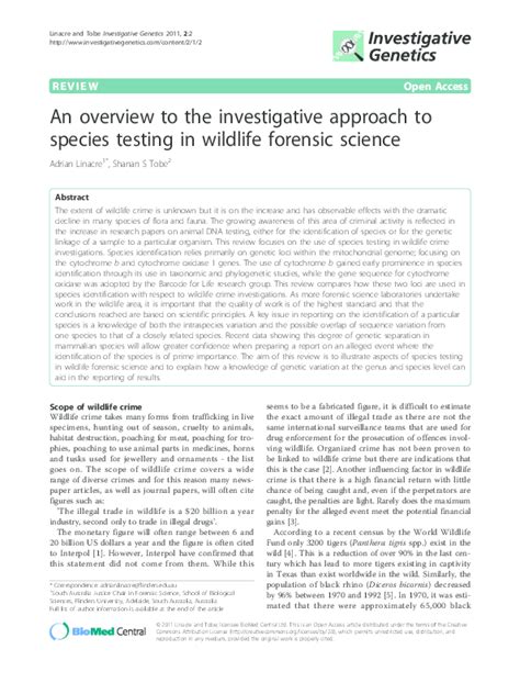 Pdf An Overview To The Investigative Approach To Species Testing In Wildlife Forensic Science