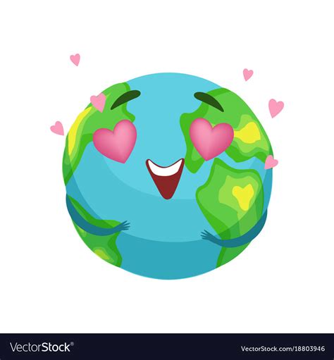 Funny Earth Planet Character With Pink Heart Vector Image