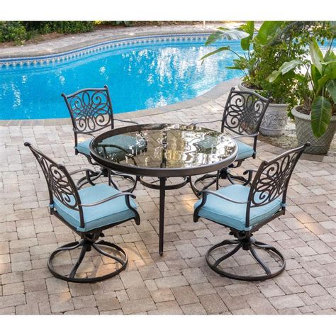 Hanover Traditions 5 Piece Aluminum Outdoor Dining Set With Round Glass
