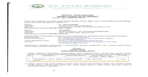 Layaknya sewa menyewa rumah, sewa ruko juga membutuhkan surat perjanjian. Contoh Surat Perjanjian Sewa Alat Berat Excavator - Bagi ...