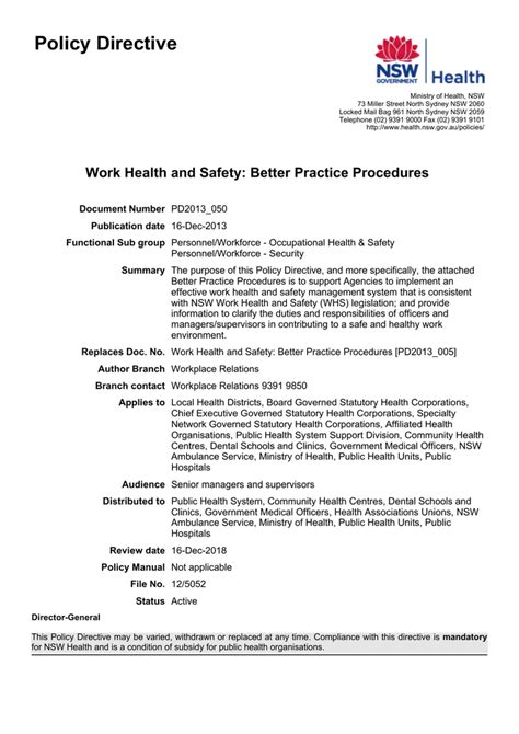 Work Health And Safety Better Practice Procedures