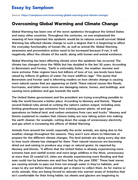 Overcoming Global Warming And Climate Change Free Essay Sample On